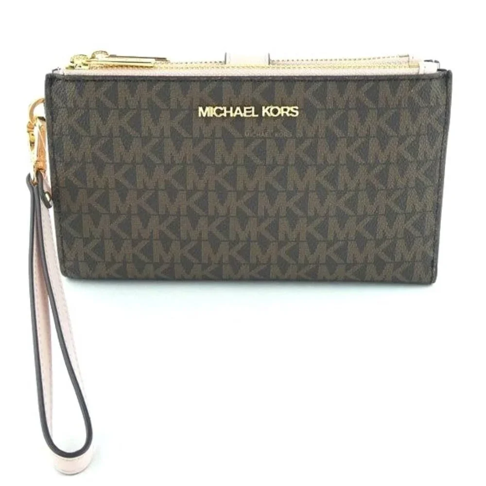 Michael‎ Kors Powder Blush Jet Set Travel Large Double Zip Wristlet NWT